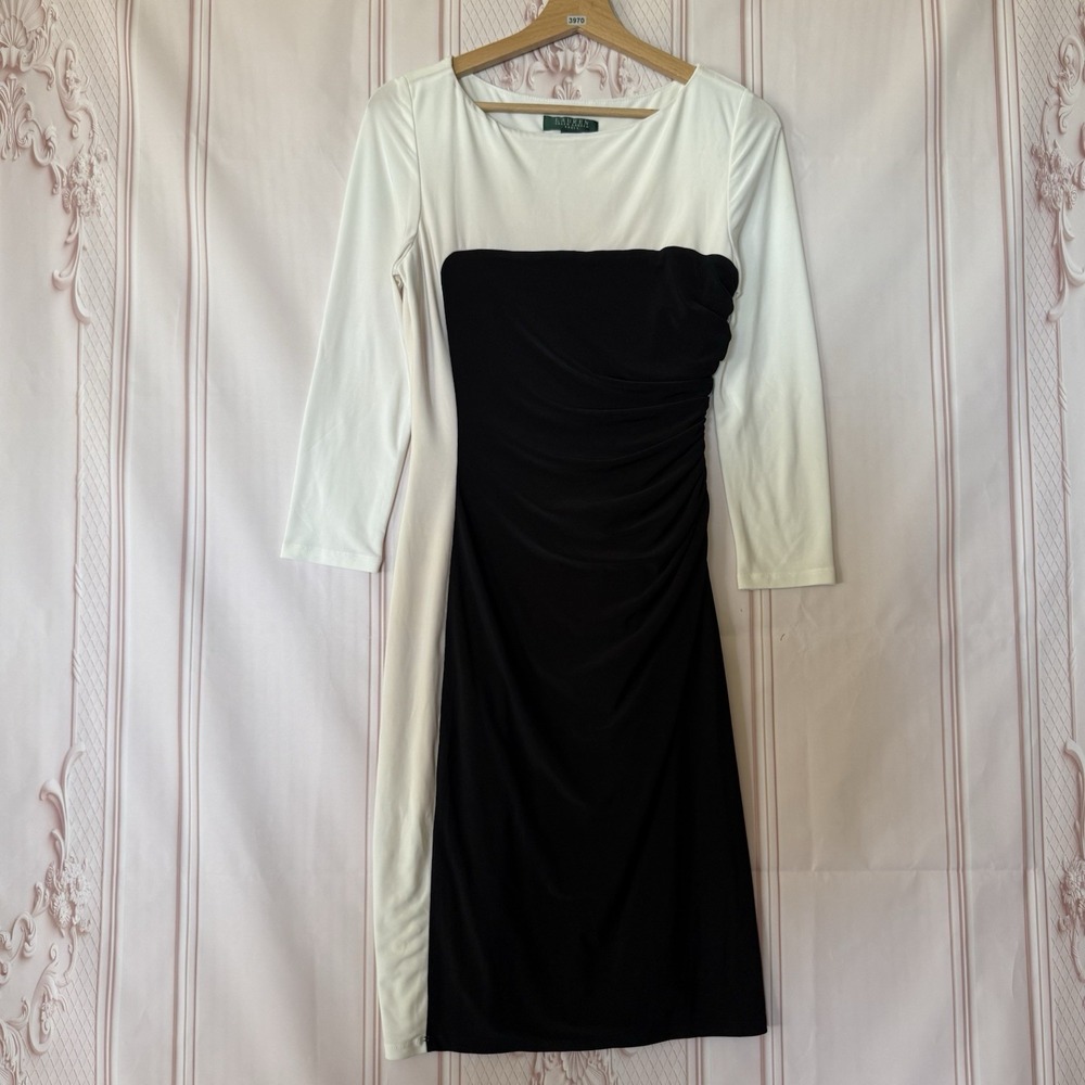 Lauren Ralph Lauren Color-Block Sheath Dress Black & White Size 8